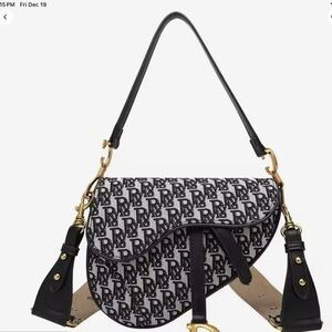 Elegant Black and Gold Mini Saddle Style Canvas Bag